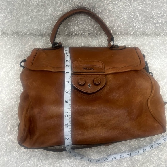 Prada Bag Holdall Brown Taupe Leather Top Handle Shoulder Large Handbag PRADA - Picture 7 of 16